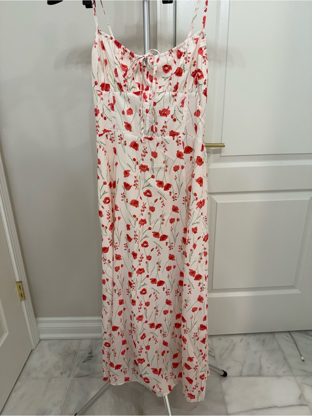 All in favor White Floral Slip Dress with Red Poppy Print NWT size S